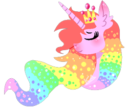 Size: 512x444 | Tagged: safe, artist:arctusthegoddess, artist:arctusthegoddessyt, oc, oc only, pony, unicorn, crown, flowing mane, jewelry, lineless, multicolored hair, rainbow hair, regalia, simple background, simplistic art style, solo, sparkles, transparent background