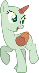 Size: 963x1803 | Tagged: safe, artist:pegasski, oc, oc only, alicorn, pony, g4, the mean 6, alicorn oc, bald, base, eyelashes, female, grin, horn, looking back, mare, open mouth, raised hoof, simple background, smiling, solo, transparent background, two toned wings, wings