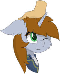 Size: 5224x6407 | Tagged: safe, artist:skylarpalette, oc, oc only, oc:littlepip, pony, unicorn, fallout equestria, brown mane, bust, cheek fluff, disembodied hand, ear fluff, fallout, female, green eyes, hand, head pat, horn, mare, pat, simple background, simple shading, solo focus, stable-tec, stable-tec colors, transparent background, unicorn oc