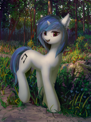 Size: 1920x2560 | Tagged: safe, artist:quvr, dj pon-3, vinyl scratch, pony, unicorn, g4, cute, female, flower, forest, horn, looking at you, mare, realistic, solo, tree