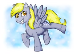 Size: 1600x1132 | Tagged: safe, artist:fishiewishes, derpy hooves, pegasus, pony, g4, cute, derp, derpabetes, female, flying, grin, mare, sky, smiling, solo