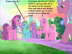 Size: 938x701 | Tagged: safe, edit, edited screencap, editor:korora, screencap, pinkie pie (g3), rainbow dash (g3), skywishes, sweetberry, twinkle twirl, earth pony, pony, friends are never far away, g3, c.s. lewis, cute, dialogue, female, g3 dashabetes, g3 diapinkes, mare, the chronicles of narnia, the lion the witch and the wardrobe