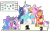 Size: 2216x1420 | Tagged: safe, artist:wild-thunder06, apple bloom, maud pie, princess cadance, princess celestia, princess luna, scootaloo, starlight glimmer, sweetie belle, trixie, alicorn, earth pony, pegasus, pony, unicorn, g4, bipedal, clothes, cutie mark crusaders, hat, ponylatino, simple background, spanish, tongue out, tournament, transparent background, trixie's hat, unamused