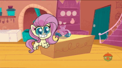 Size: 1920x1080 | Tagged: safe, screencap, fluttershy, pegasus, pony, g4.5, my little pony: pony life, the 5 habits of highly effective ponies, animated, behaving like pinkie pie, deflation, female, fetish fuel, implied farting, inflation, mare, shrunken pupils, sound, tongue out, treehouse logo, webm, you tried