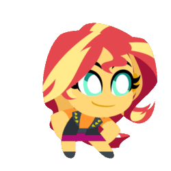 Size: 500x500 | Tagged: safe, artist:orin331, sunset shimmer, equestria girls, g4, animated, chibi, clothes, cute, female, gif, helltaker, shimmerbetes, simple background, skirt, smiling, solo, transparent background, vitality dance, white pupils
