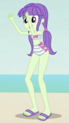 Size: 828x1468 | Tagged: safe, screencap, starlight, equestria girls, g4, my little pony equestria girls: better together, beach, clothes, cropped, feet, female, sandals, solo, striped swimsuit, swimsuit