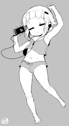 Size: 736x1356 | Tagged: safe, artist:born-to-die, sunny flare, equestria girls, g4, belly button, cellphone, clothes, eyes closed, female, headphones, listening to music, monochrome, phone, short hair, shorts, sketch