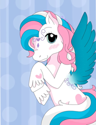 Size: 1328x1728 | Tagged: safe, alternate version, artist:the_arts_perfume, star catcher, pegasus, pony, g3, female, mare, rearing, signature, smiling, solo, unshorn fetlocks
