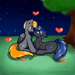 Size: 960x960 | Tagged: safe, artist:dark_nidus, oc, oc only, pegasus, pony, commission, love, night, night sky, oc x oc, outdoors, shipping, sky, ych result
