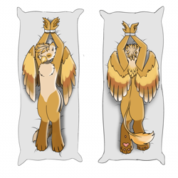 Size: 960x960 | Tagged: safe, oc, griffon, anthro, body pillow, bondage, bracer, commission, paw pads, paws, pillow, wings, ych result