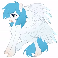 Size: 2048x2048 | Tagged: safe, artist:amo, oc, oc only, pegasus, pony, cloven hooves, high res, horn, open mouth, simple background, solo, spread wings, unshorn fetlocks, white background, wings