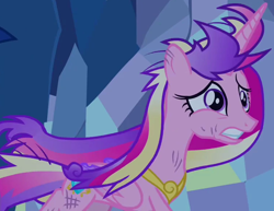 Size: 1460x1125 | Tagged: safe, screencap, princess cadance, alicorn, pony, a canterlot wedding, g4, cave, cropped, crystal caverns, dirty, female, mare, running, scratches, solo