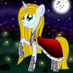 Size: 800x800 | Tagged: safe, artist:php185, oc, oc only, oc:sparkle light, insect, pony, unicorn, forest, moon, solo, stars, stone