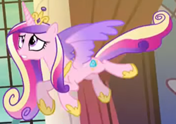 Size: 1380x969 | Tagged: safe, screencap, princess cadance, alicorn, pony, g4, princess spike, cropped, female, flying, mare, solo, spread wings, wings, worried