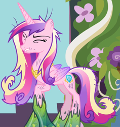 Size: 1494x1573 | Tagged: safe, screencap, princess cadance, alicorn, pony, a canterlot wedding, g4, changeling slime, cropped, dirty, female, folded wings, mare, messy mane, messy tail, scratches, slime, solo, stuck, tail, wings