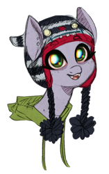 Size: 535x850 | Tagged: safe, artist:hippykat13, artist:sabokat, oc, oc only, oc:kitty sweet, pony, bags under eyes, chromatic aberration, chullo, clothes, colored, cute, cute little fangs, digital art, ear piercing, earring, fangs, freckles, happy, hat, hoodie, jewelry, looking at you, piercing, scar, simple background, solo, traditional art, transparent background