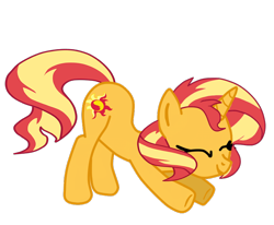 Size: 800x658 | Tagged: safe, artist:gmaplay, sunset shimmer, pony, unicorn, g4, ass up, bunset shimmer, butt, cute, female, plot, shimmerbetes, simple background, solo, stretching, transparent background