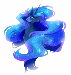 Size: 3253x3424 | Tagged: safe, artist:16tharia, princess luna, pony, g4, bust, ear fluff, ethereal mane, female, high res, mare, portrait, profile, simple background, solo, starry mane, white background