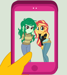 Size: 2044x2292 | Tagged: safe, artist:gmaplay, sunset shimmer, wallflower blush, equestria girls, g4, my little pony equestria girls: better together, cell, cellphone, female, high res, phone, photo, smartphone