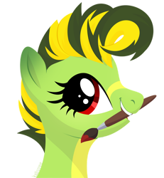 Size: 1024x1106 | Tagged: safe, artist:kabuvee, oc, oc only, pony, bust, female, mare, paintbrush, portrait, simple background, solo, transparent background