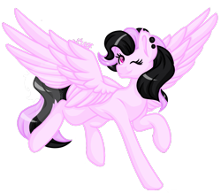 Size: 1239x1080 | Tagged: safe, artist:silentwolf-oficial, oc, oc only, pegasus, pony, ear piercing, eyelashes, one eye closed, pegasus oc, piercing, raised hoof, simple background, solo, spread wings, transparent background, watermark, wings, wink