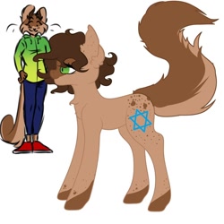 Size: 1080x1080 | Tagged: safe, artist:nel_liddell, oc, oc only, earth pony, pony, anthro, anthro with ponies, clothes, duo, earth pony oc, pants, ponified, shoes, simple background, white background