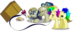 Size: 7000x3080 | Tagged: safe, artist:rainbowtashie, oc, oc:queen fresh care, oc:rainbow tashie, alicorn, earth pony, pony, adorable face, alicorn oc, alicorn princess, butt, cardboard box, clothes, commissioner:bigonionbean, cute, cutie mark, derp, extra thicc, female, flank, food, funny, fusion, fusion:carrot top, fusion:derpy hooves, fusion:golden harvest, fusion:mayor mare, fusion:minuette, glasses, horn, mare, muffin, nintendo 64, plot, simple background, transparent background, trap (device), wings, writer:bigonionbean