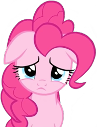 Size: 987x1296 | Tagged: safe, edit, edited screencap, editor:huntercwalls, screencap, pinkie pie, pony, g4, pinkie pride, background removed, cute, diapinkes, female, floppy ears, not a vector, sad, sadorable, simple background, solo, transparent background