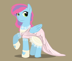 Size: 900x766 | Tagged: safe, alternate version, artist:askmerriweatherauthor, oc, oc only, oc:tootie frootie, pegasus, pony, clothes, dress, solo