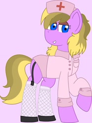 Size: 1534x2048 | Tagged: safe, artist:finnythewolfie, oc, oc only, oc:amber bright, earth pony, pony, happy, nurse, outfit, simple background, smiling