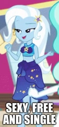 Size: 500x1082 | Tagged: safe, trixie, equestria girls, g4, i'm on a yacht, my little pony equestria girls: better together, caption, cropped, cute, dancing, diatrixes, female, image macro, sarong, text