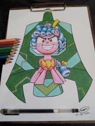 Size: 1536x2048 | Tagged: safe, artist:javi almazán, cozy glow, alicorn, pony, g4, the ending of the end, alicornified, bell, cozycorn, female, grogar's bell, race swap, smiling, solo, traditional art