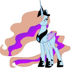 Size: 1077x1059 | Tagged: artist needed, safe, oc, oc only, oc:bittersweet, alicorn, pony, 1000 hours in ms paint, april fools, celestia recolor, cringing, cursed image, female, joke, mare, not celestia, princess, quality, simple background, solo, white background