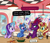 Size: 5400x4609 | Tagged: safe, artist:docwario, fizzlepop berrytwist, lemon hearts, minuette, moondancer, rarity, starlight glimmer, sunset shimmer, sweetie belle, tempest shadow, trixie, twinkleshine, pony, unicorn, g4, cute, dialogue, diner, food, ice cream, inconvenient trixie, onion, onion rings, reformed unicorn meeting, sad, sadorable, sweetie belle is not amused, teary eyes, unamused, wavy mouth