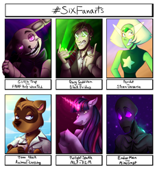 Size: 5000x5460 | Tagged: safe, artist:unzipped-fizz, twilight sparkle, alicorn, enderman, gem (race), human, pony, rabbit, raccoon, robot, anthro, g4, animal, animal crossing, animatronic, anthro with ponies, black friday, clothes, crossover, female, five nights at freddy's, gem, glitchtrap, glowing horn, horn, male, mare, minecraft, peridot, peridot (steven universe), six fanarts, speedpaint available, steven universe, tom nook, twilight sparkle (alicorn)