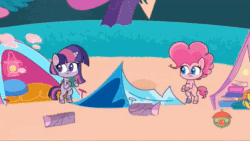 Size: 1908x1076 | Tagged: safe, screencap, applejack, pinkie pie, rainbow dash, rarity, twilight sparkle, alicorn, earth pony, pegasus, pony, unicorn, a camping we will go, g4.5, my little pony: pony life, animated, bipedal, breaking the fourth wall, camping, female, flying, groan, looking at you, pun, rainbow trail, smiling, sound, talking, tent, treehouse logo, twilight sparkle (alicorn), webm, wings
