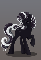 Size: 4100x6000 | Tagged: safe, artist:xsatanielx, nightmare rarity, pony, unicorn, rcf community, g4, absurd resolution, ethereal mane, female, gradient background, grayscale, looking at you, mare, monochrome, raised hoof, shadow, simple background, solo