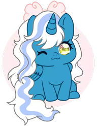 Size: 640x838 | Tagged: safe, artist:blazingroseart, oc, oc:fleurbelle, alicorn, pony, :3, adorabelle, alicorn oc, bow, chibi, cute, female, hair bow, horn, mare, one eye closed, simple background, transparent background, wingding eyes, wings, wink, winking at you
