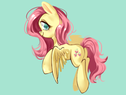 Size: 1600x1200 | Tagged: safe, artist:royal, fluttershy, pegasus, pony, g4, cute, female, looking back, shyabetes, simple background, smiling, solo