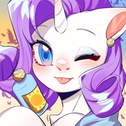 Size: 1754x1754 | Tagged: safe, artist:royal, part of a set, rarity, pony, g4, :p, blushing, bust, cute, female, mare, one eye closed, portrait, raribetes, solo, summer, tongue out, wink