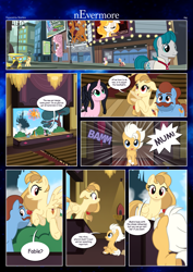 Size: 3259x4607 | Tagged: safe, artist:estories, oc, oc only, oc:alice goldenfeather, oc:fable, earth pony, pegasus, pony, comic:nevermore, g4, brother and sister, colt, comic, earth pony oc, female, male, manehattan, mare, pegasus oc, siblings, wings