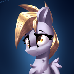Size: 2500x2500 | Tagged: safe, artist:shido-tara, derpy hooves, pegasus, pony, g4, bust, cute, derpabetes, female, gradient background, high res, mare, portrait, redraw, smiling, solo