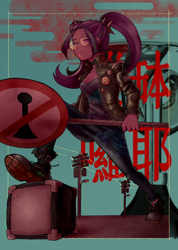 Size: 2882x4048 | Tagged: safe, artist:amazingpuffhair, aria blaze, equestria girls, g4, badass, boots, cigarette, clothes, ear piercing, female, glasses, jacket, pants, piercing, power line, shoes, smoking, solo