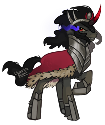 Size: 1192x1428 | Tagged: safe, artist:liquorice_sweet, king sombra, pony, unicorn, g4, armor, cloak, clothes, evil, king, male, menacing, shadow, simple background, solo, stallion, transparent background