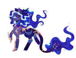 Size: 2500x1900 | Tagged: safe, artist:sunnchild, oc, hybrid, female, horns, interspecies offspring, offspring, parent:discord, parent:princess luna, parents:lunacord, simple background, transparent background