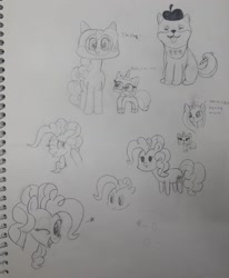 Size: 1080x1313 | Tagged: safe, artist:poorunii, pinkie pie, dog, g4, beret, hat, korean, lego, pencil, pencil drawing, the lego movie, traditional art, unikitty