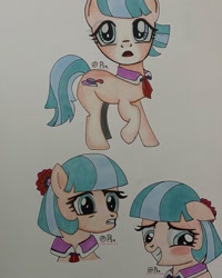 Size: 1080x1350 | Tagged: safe, artist:pjm, coco pommel, g4, blushing, hairpin, smiling, surprised, traditional art