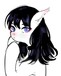 Size: 401x503 | Tagged: safe, artist:eve99, oc, oc only, bat pony, pony, bat ears, black hair, blushing, cat eyes, choker, cute, female, looking at you, simple background, sketch, slit pupils, solo, wingding eyes
