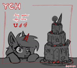Size: 1700x1500 | Tagged: safe, artist:ami-gami, oc, oc only, alicorn, pony, alicorn oc, cake, commission, food, horn, solo, wings, your character here