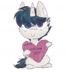 Size: 1695x1855 | Tagged: safe, artist:lbrcloud, oc, oc only, oc:invictus europa, pony, unicorn, heart, horn, sign, simple background, sketch, solo, unicorn oc, white background